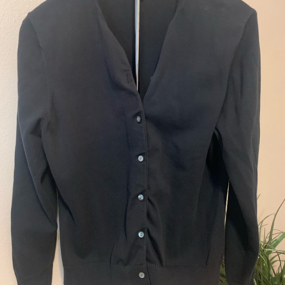 Lands' End Black Knit Jacket V-Neck